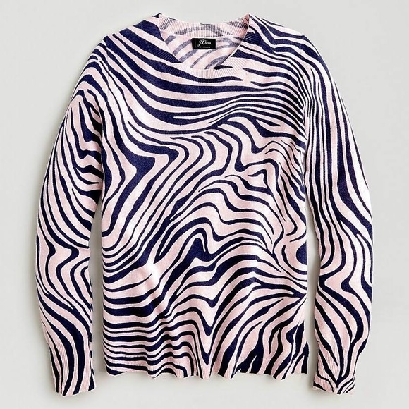 J. CREW • Like New 100% Cashmere Pink and Navy Zebra Striped Pullover Sweater - Picture 14 of 14